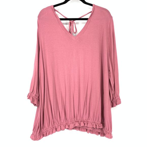 Lane Bryant Tops - Lane Bryant Blouse Women's Size 22/24 V-Neck Ruffle Long Sleeve Pink